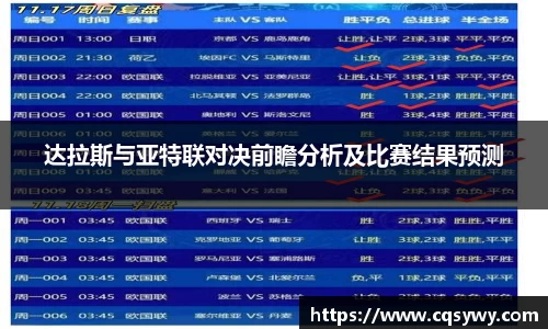 达拉斯与亚特联对决前瞻分析及比赛结果预测